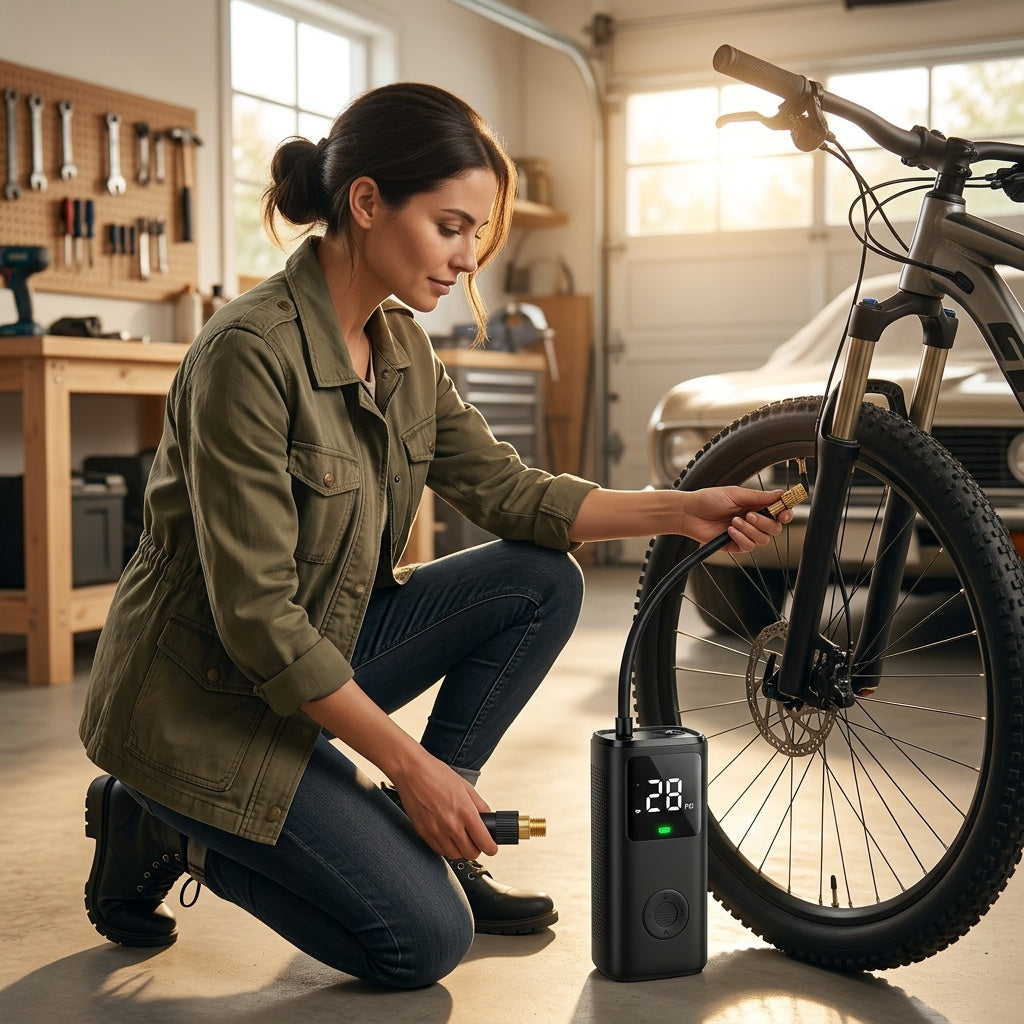 Portable Tire Inflator with Built-in Gauge