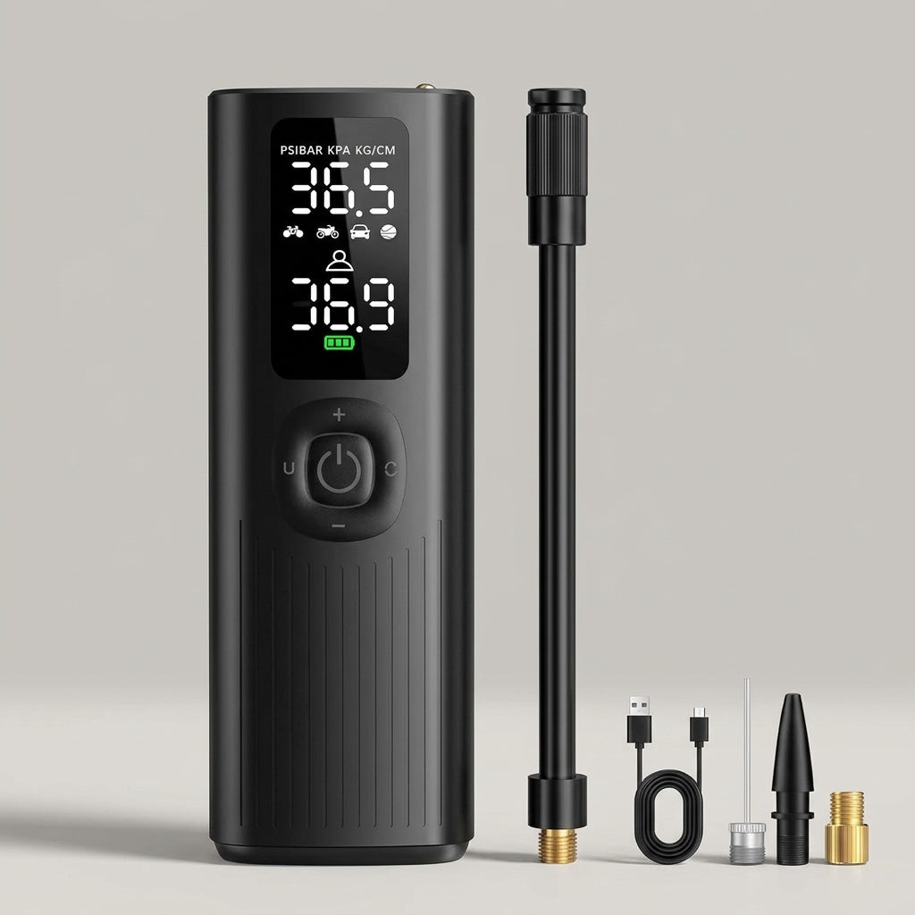 Portable Tire Inflator with Built-in Gauge