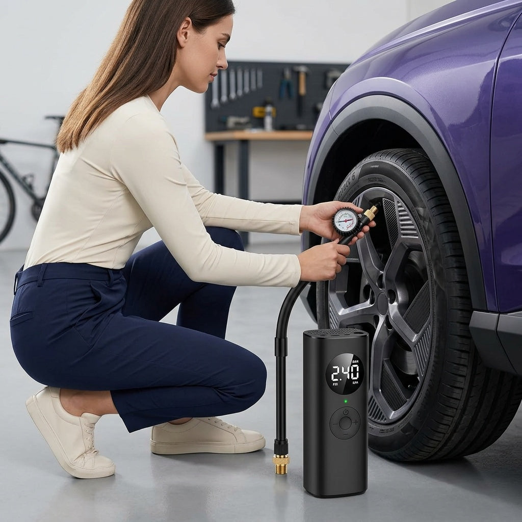 Portable Tire Inflator with Built-in Gauge